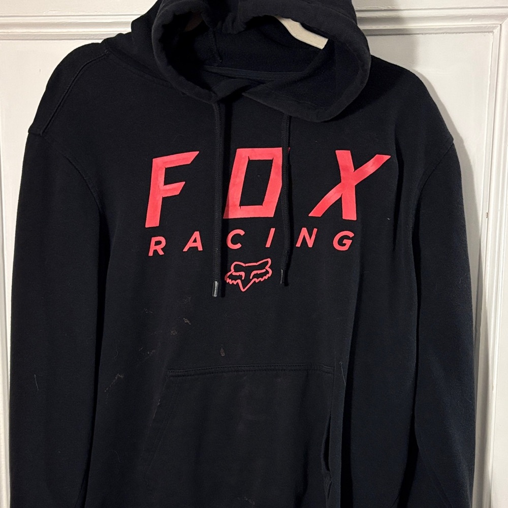 Fox Men's Black Hoodie with Red Accents